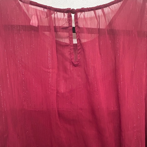 LC Lauren Conrad Women’s Wine colored 3/4 Flutter Sleeve Chiffon Top w Tank XXL - Picture 2 of 6